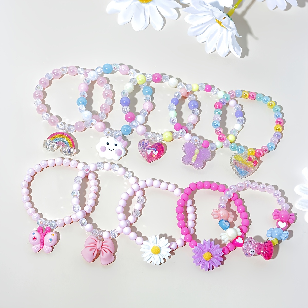 10pc Cloud Rainbow Beaded Bracelet Set, Cute Charm Gift